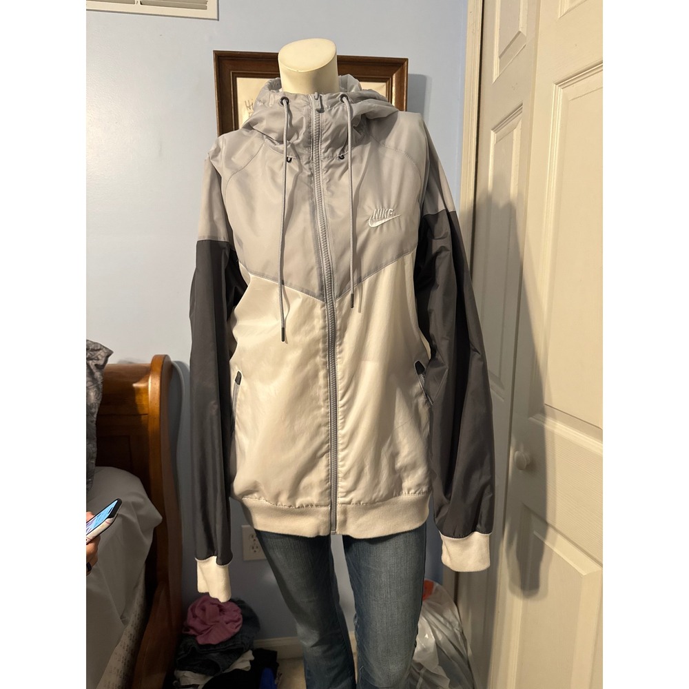Nike Windrunner Hooded Windbreaker Jacket Grey White Colorblock Mens Medium